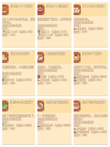 目前所有料理价格图(从小到大)如下