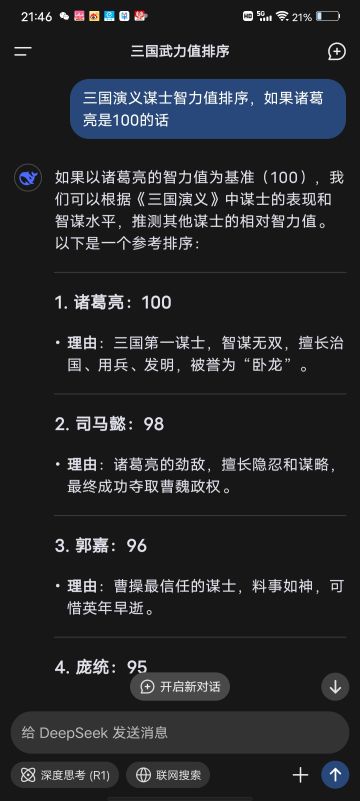 Deepseek谋士智力值排行