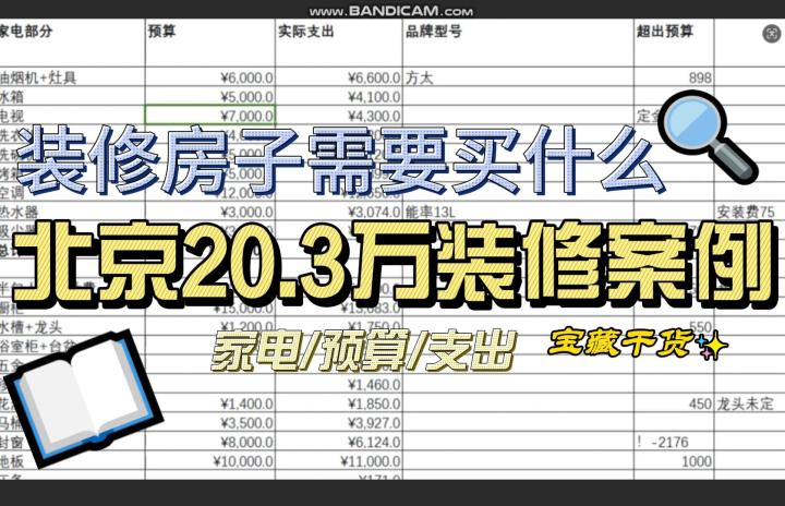 北京20.3万装修案例，装修房子需要买什么.内附表格截图