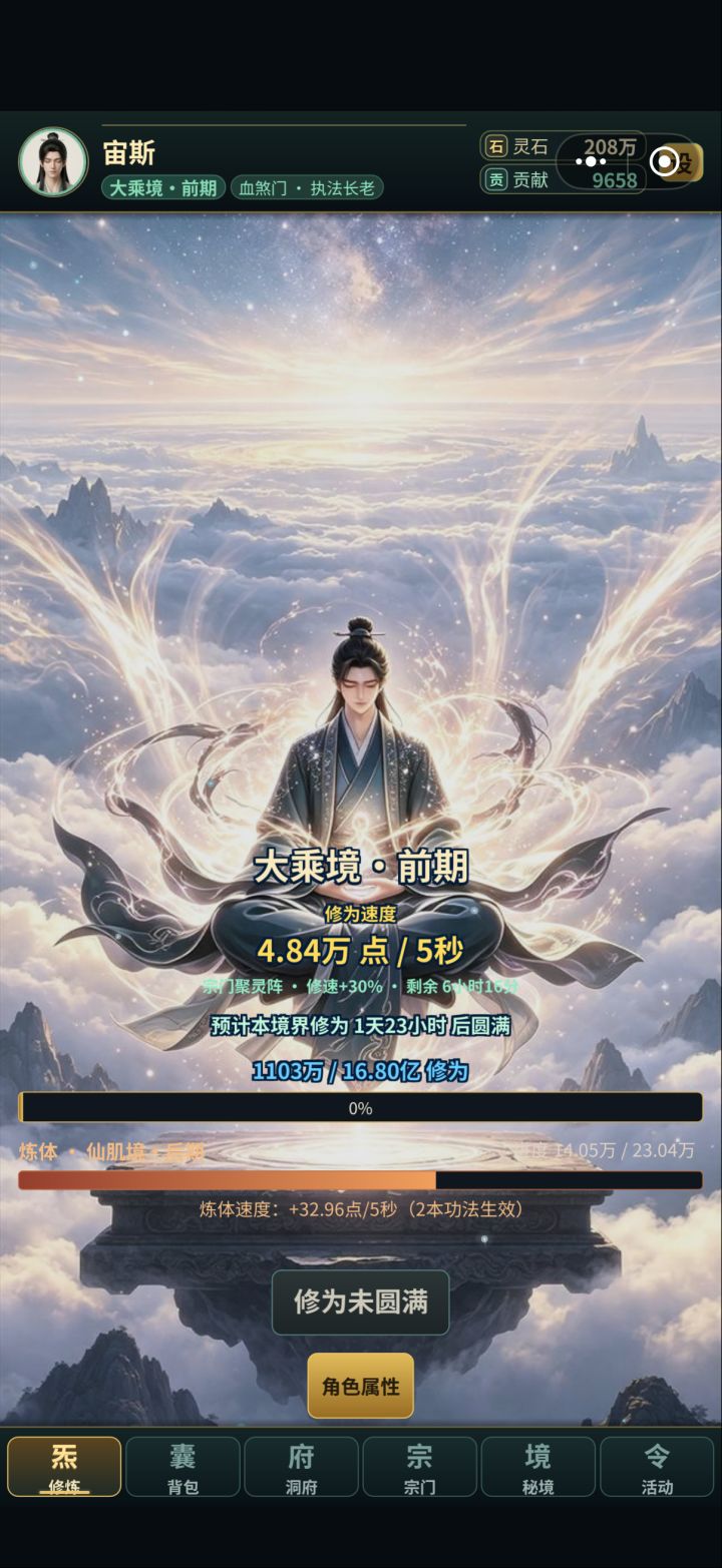 大乘了,快要渡劫了,不知道是第几个截图
