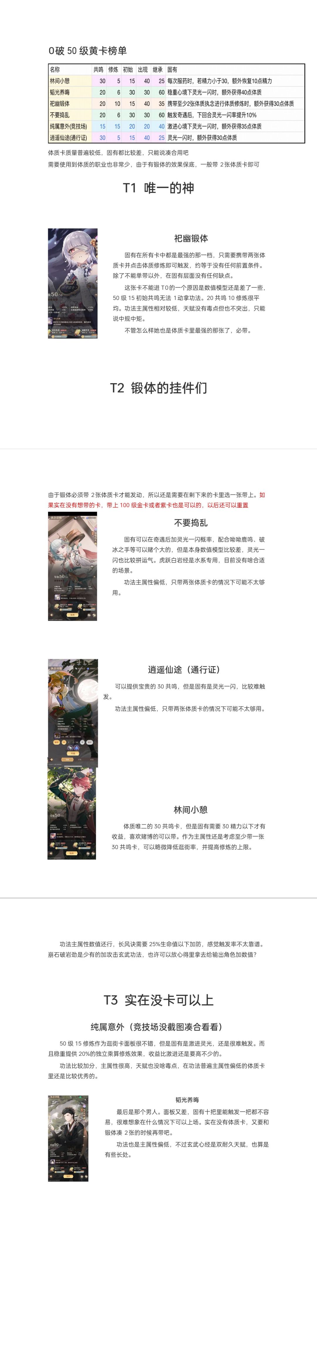 0破50级体质绝卡榜单截图