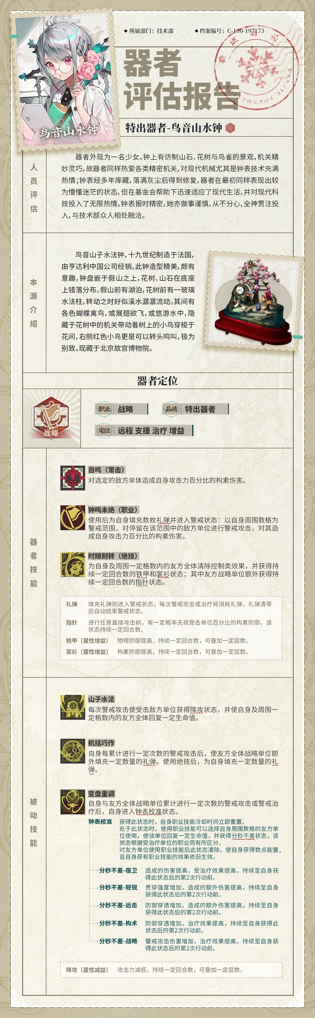 嗯综合以上，我盲猜一手，达到一定警戒次数和警戒治疗次数之后立即行动，这样子一个回合警戒次数达到很多的话，就可以触发两次互者好几次
反正我感觉对于战略队来说可以说是登神的效果#游戏攻略 #物华弥新鸟钟截图