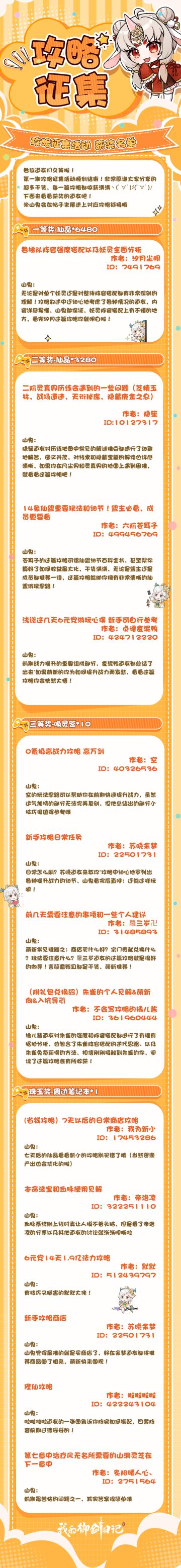 【获奖公示】攻略征集活动获奖名单