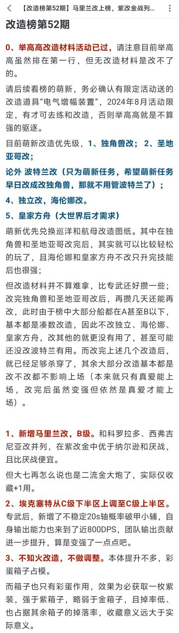 最新改造榜，源于b站井号5467