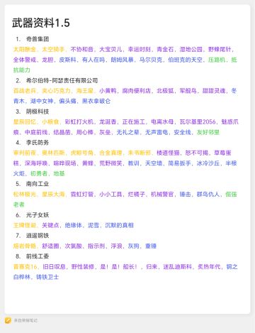 1.5版本武器资料