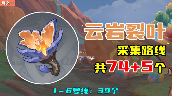 【原神】云岩裂叶采集路线（74+5个），1～6号线：39个截图
