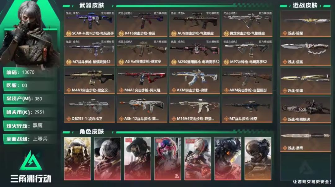 总资产:380M 哈夫币:295W 3