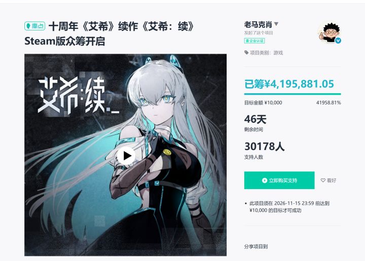 神了!《艾希:续》Steam众筹开启,不到一天筹款419万!截图