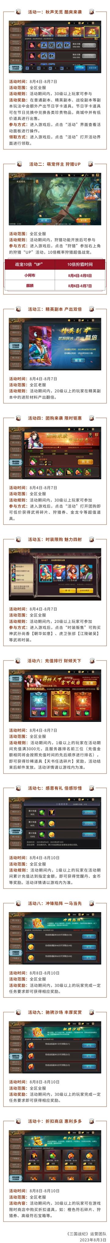 三国战纪8月4日活动预告