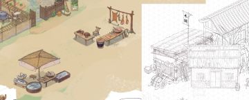 小镇场景绘制+上色第二弹~
西市慢慢丰满起来了，持续绘制ing#游戏种草计划#游戏安利#游戏推荐#游戏讨论#游戏资讯#Steam游戏