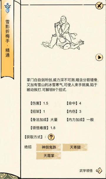 雪影擒拿手领悟面板