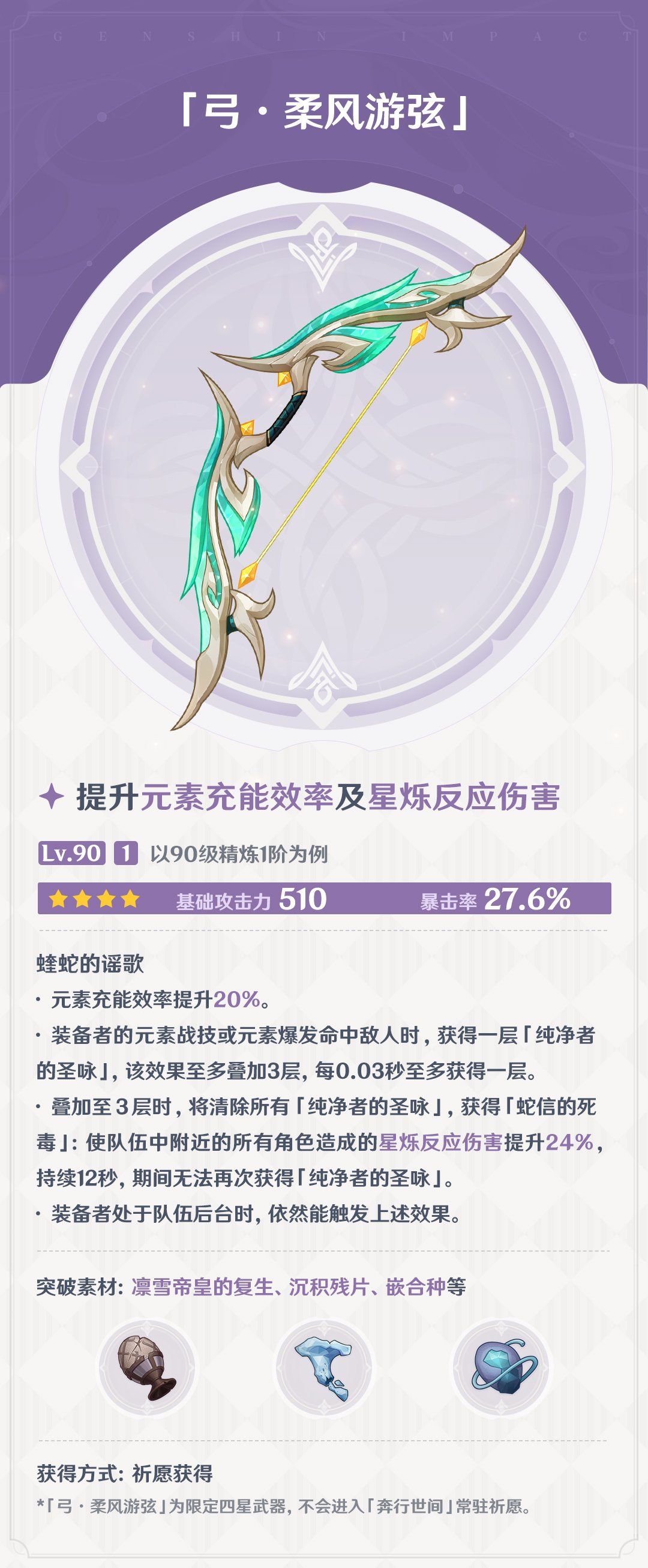 原神三把限定四星武器属性曝光,玩家热议强度 3