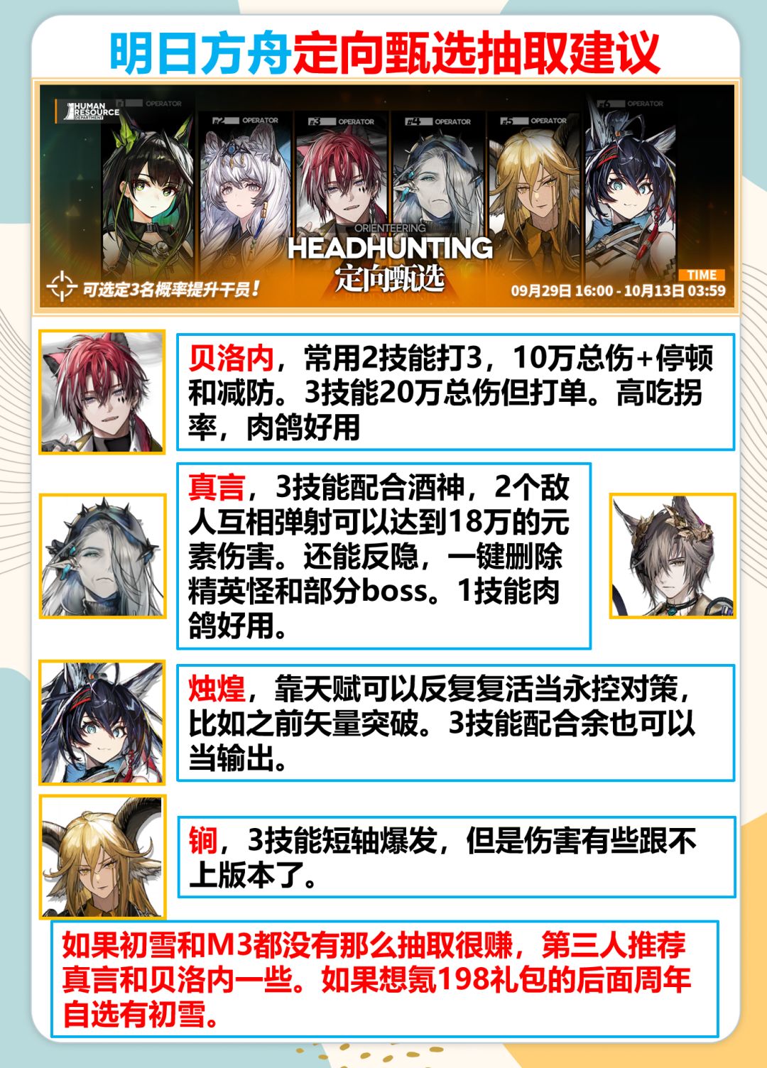 定向甄选卡池抽取建议M3/初雪/贝洛内/真言 2