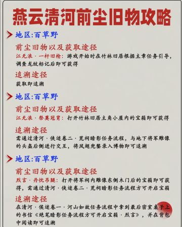 燕云十六声清河前尘旧物全攻略