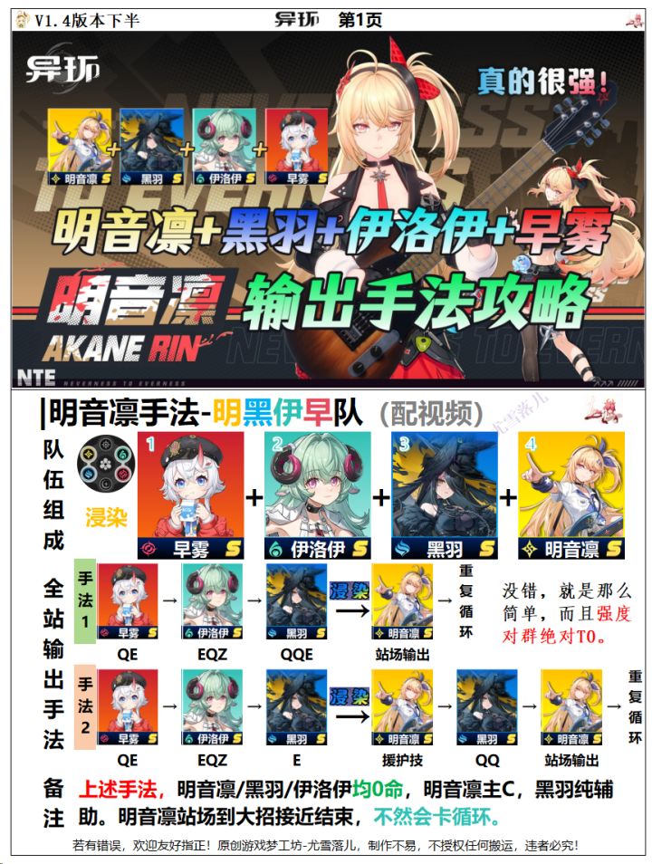 异环攻略:明音凛+黑羽+伊洛伊+早雾手法截图