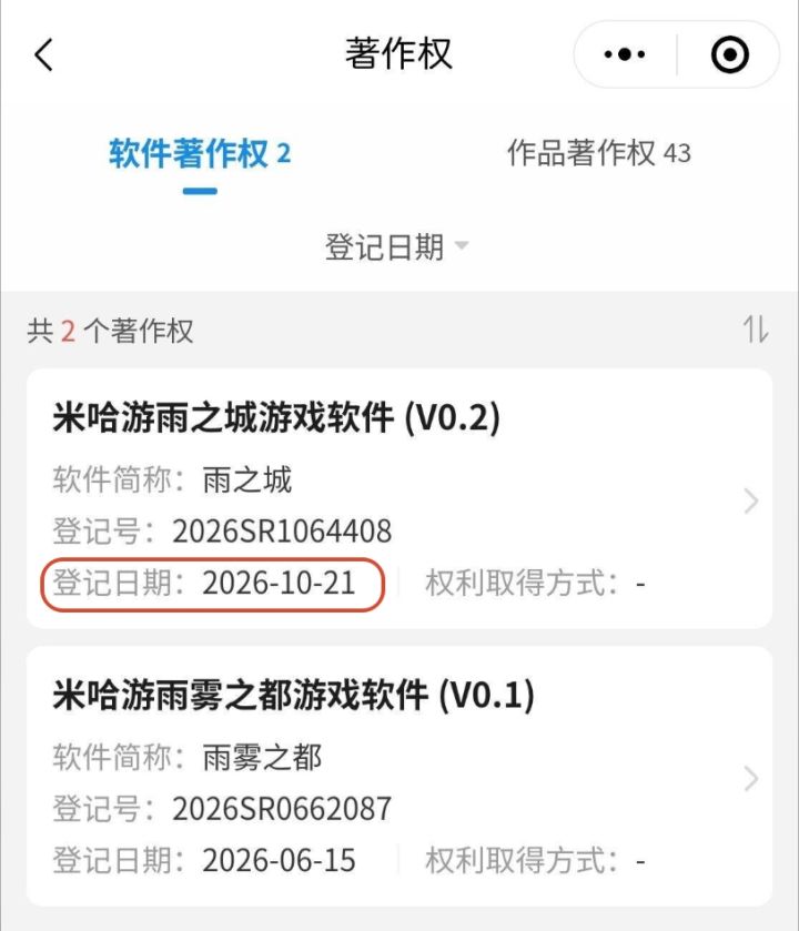 米哈游新游雨雾之都软著更新!二测要来了?截图