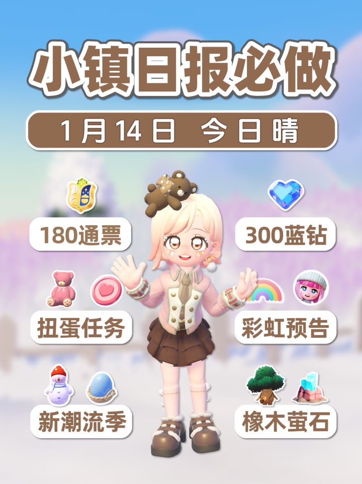1月14日小镇日报 扭蛋任务 彩虹预告 120通票300蓝钻截图