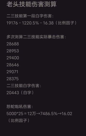 关于老头怒蛇炮吼伤害实测分析