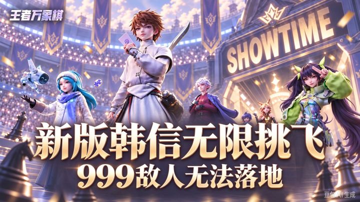 《王者万象棋》改版后无敌的姜导亚连韩信阵容,无限挑飞999李信截图