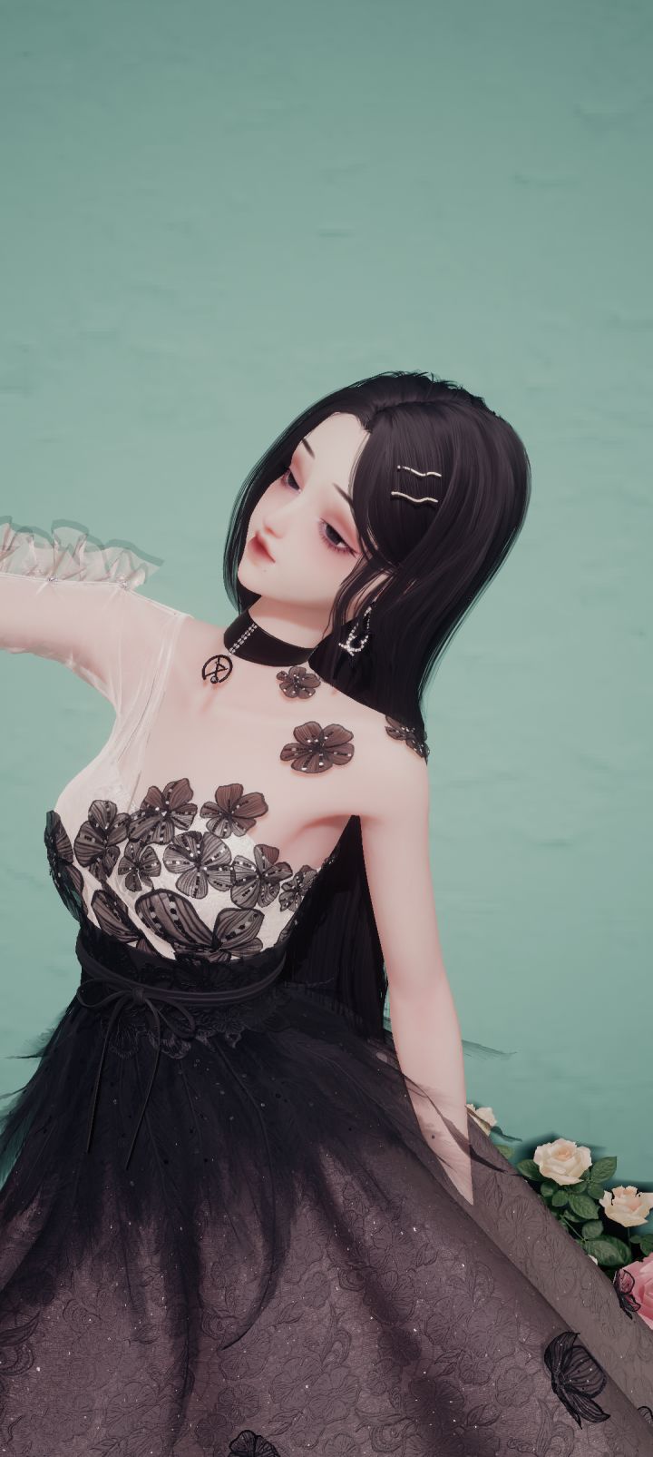 黑长直才是白莲花的标配。截图