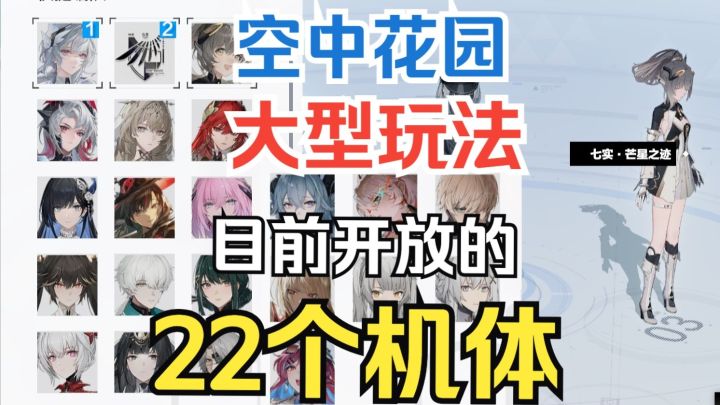 空中花园大型玩法目前只开放了22个机体(19个角色)和部分特效涂装截图
