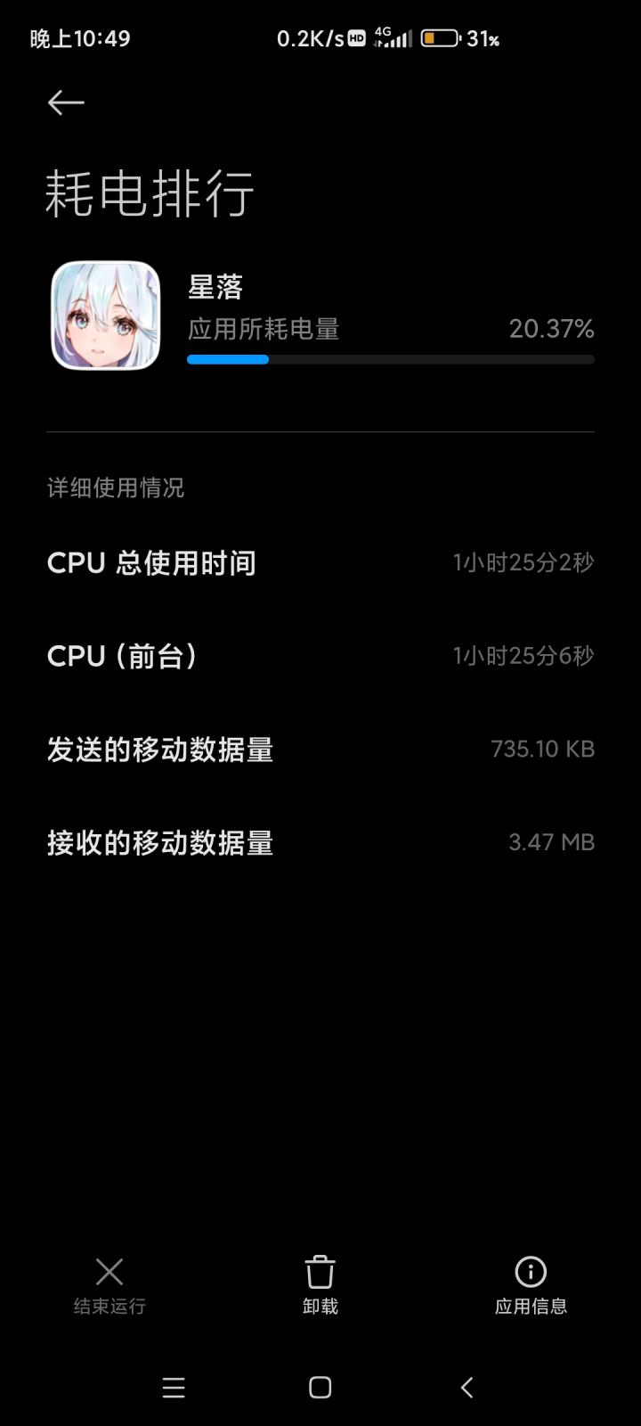 这四分钟的番茄就是星落的一辈子，我都不知道该说是番茄能耗高，还是星落节能好了，还开了设置里说增加耗电的高帧率模式截图