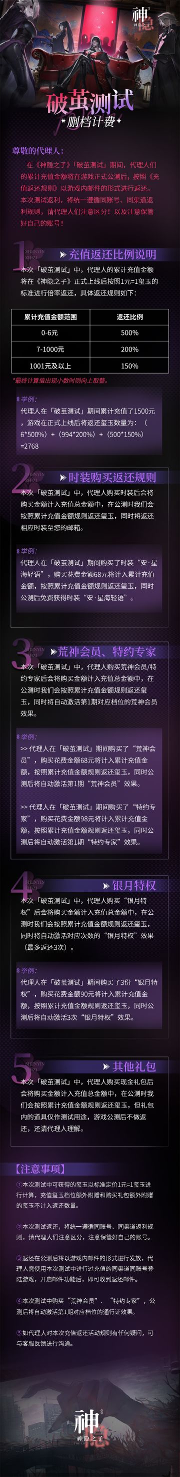 「破茧测试」充值返还规则