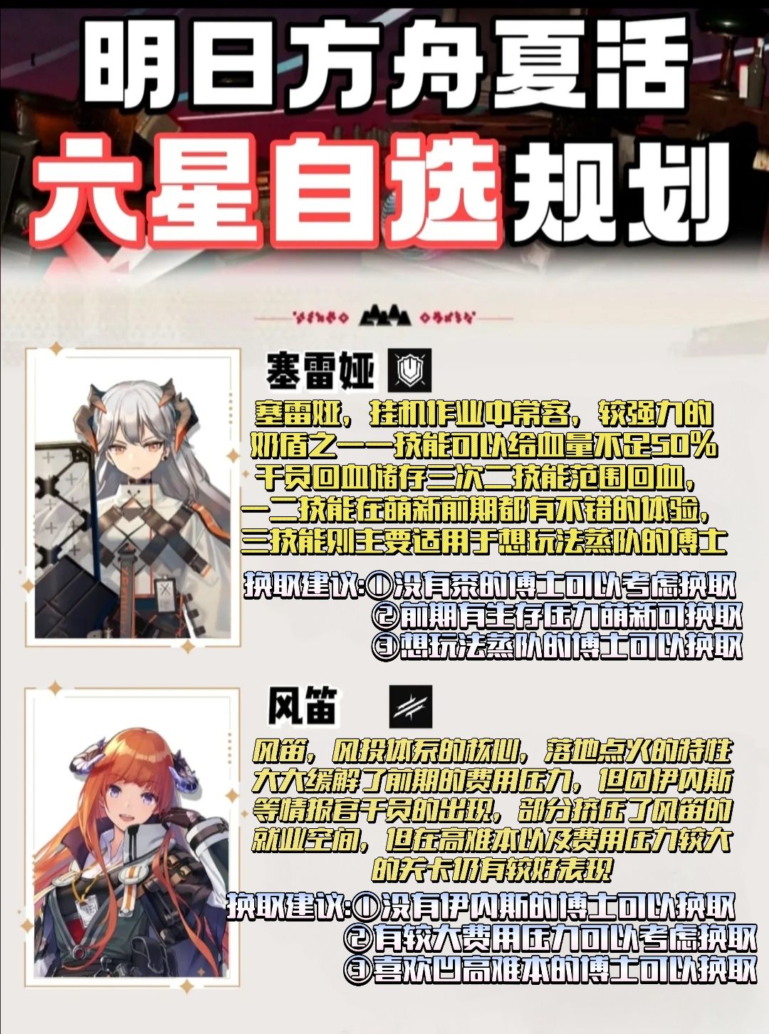 明日方舟夏活六星自选干员换取建议 2