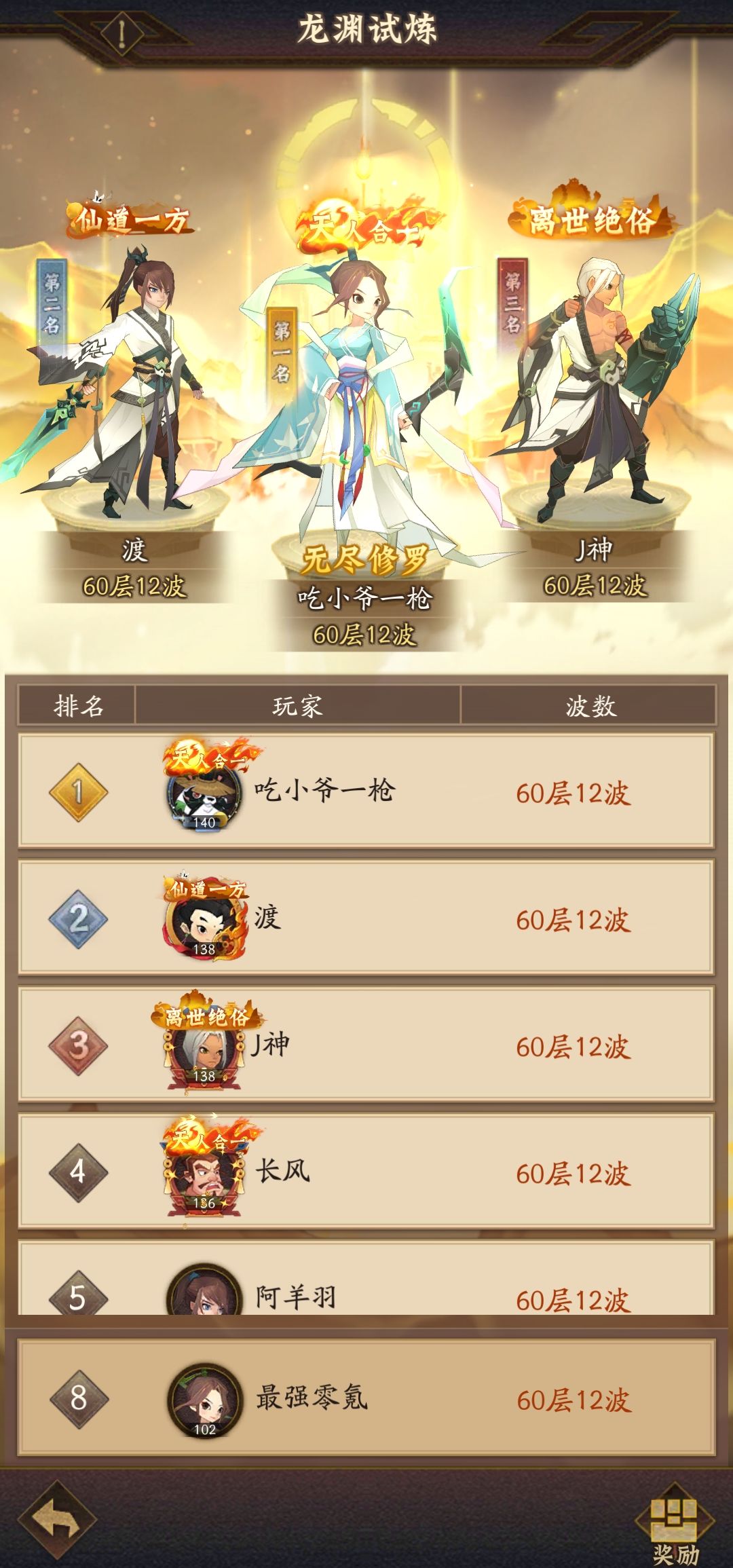 官服1区零氪第55天通关60层龙渊 2