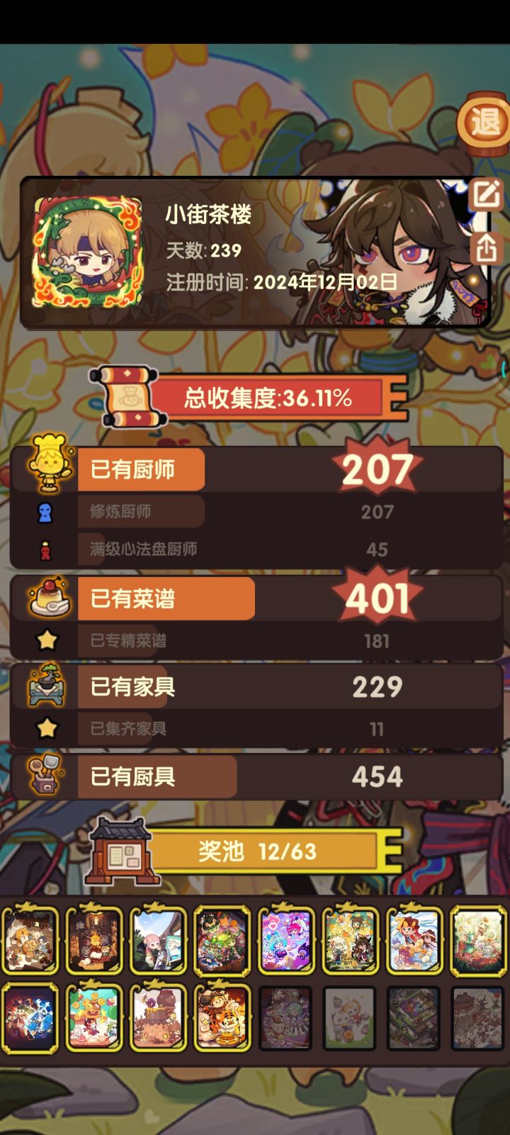 239天萌新，现有厨师修完了截图