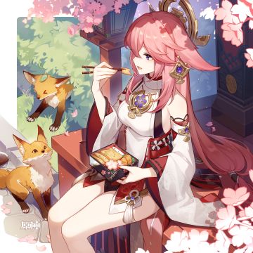 八重神子生日快乐｜哎呀呀，偷偷吃油豆腐被后辈发现了。