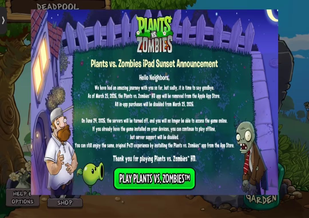 《植物大战僵尸 HD》iOS 版即将下架 1