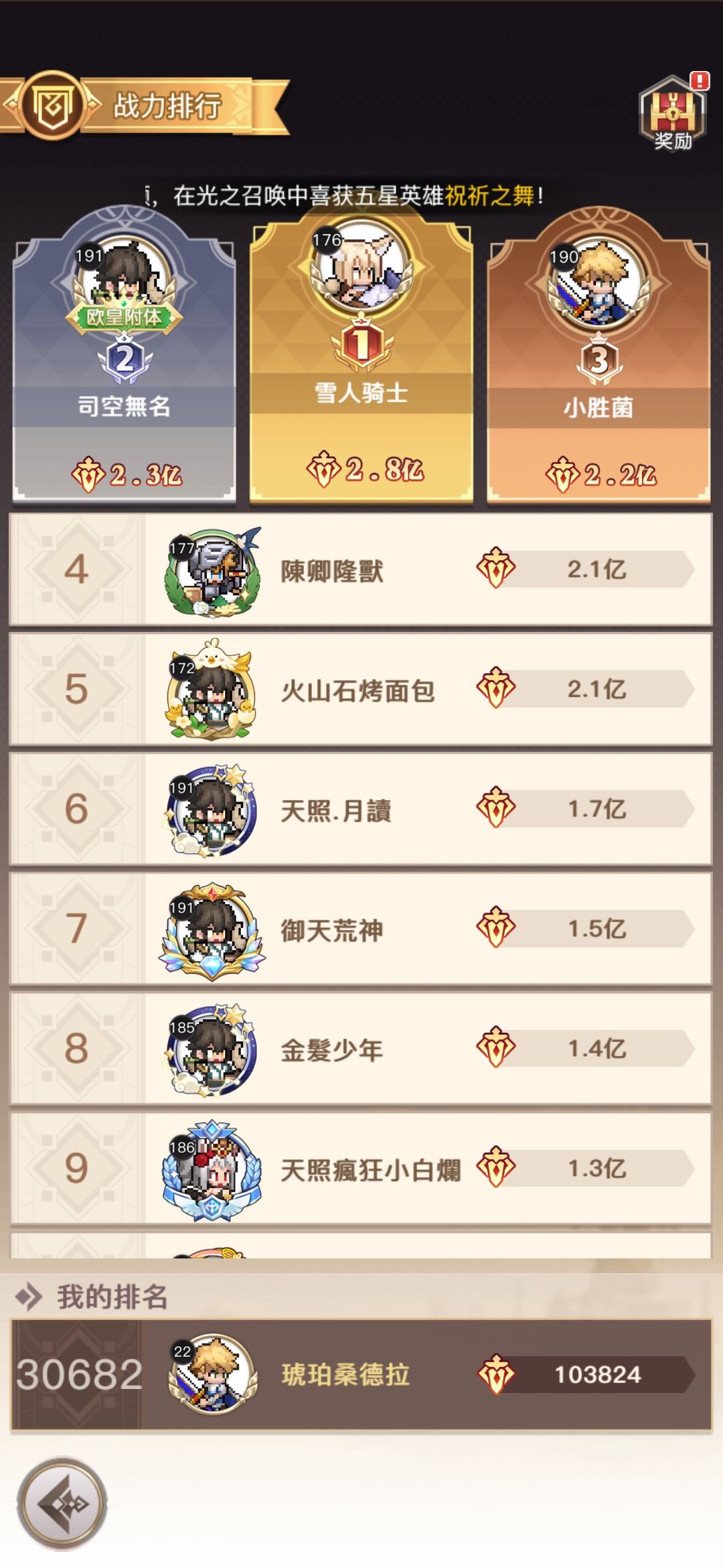 给大家分享一下国际服还有国服的s1的大佬们的战力还有阵容截图