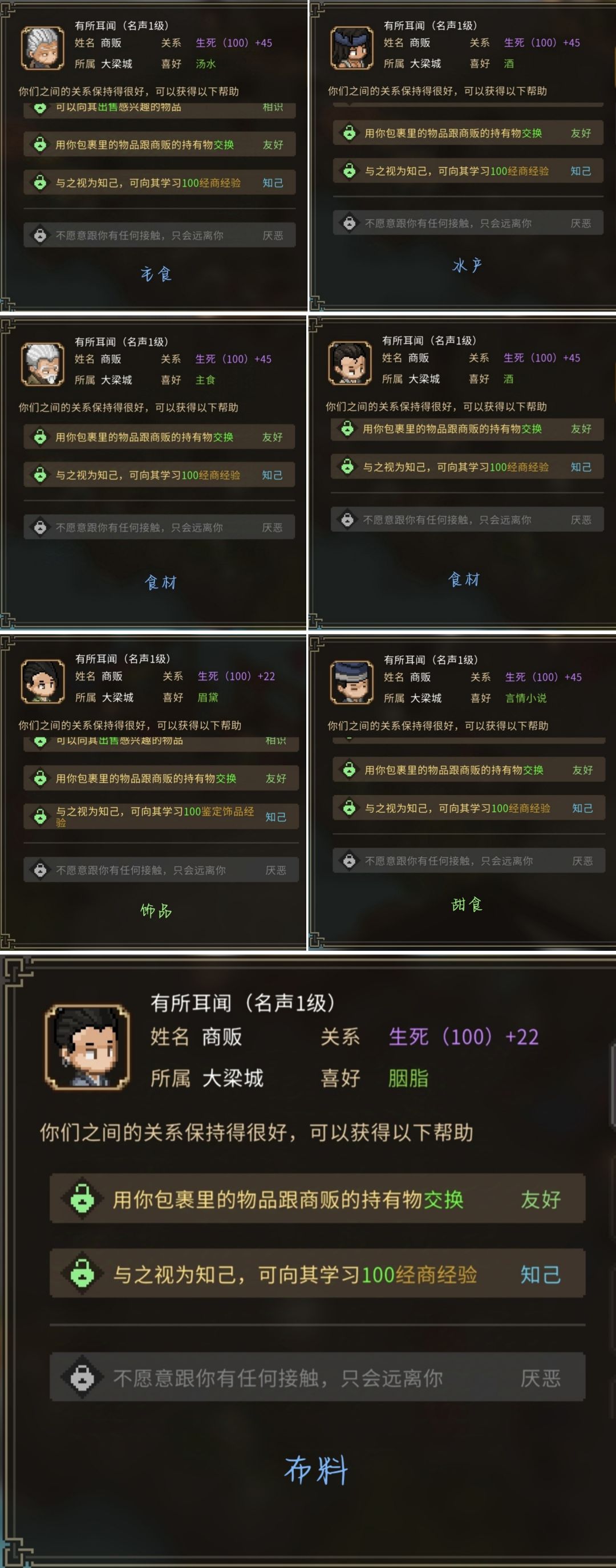 大梁城NPC整理(送礼) 2