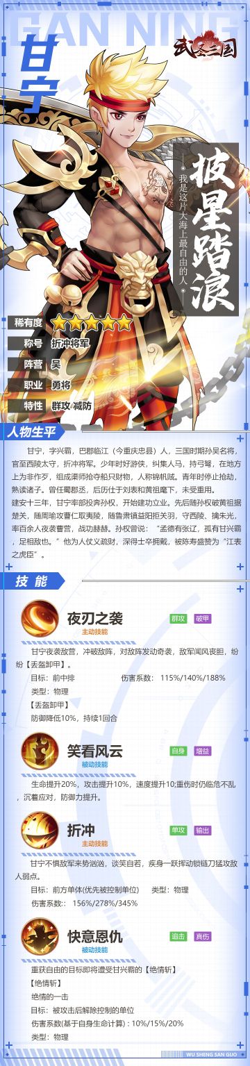 【武将图鉴|甘宁】乘风破浪，百骑劫营