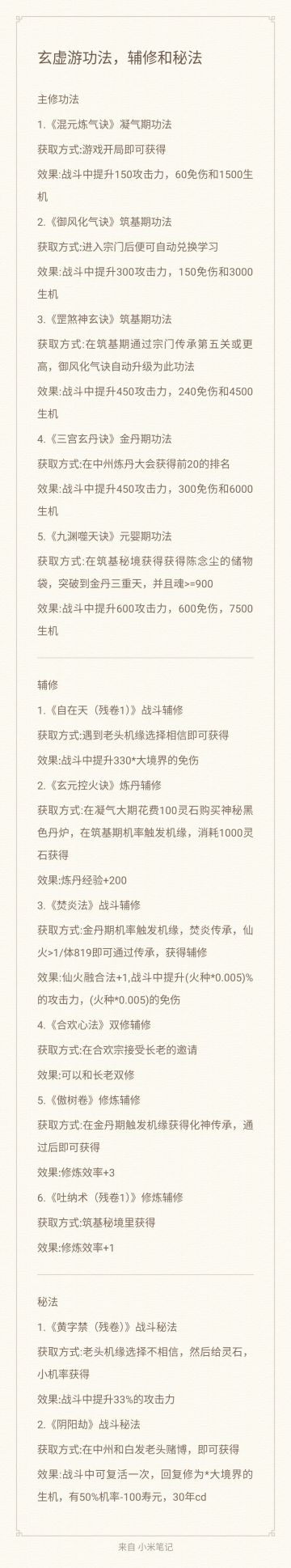 功法，辅修和秘法汇总