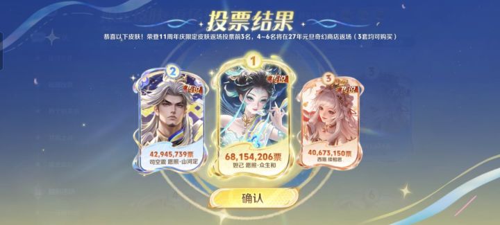 王者返场投票结果出炉!虞姬可惜了截图