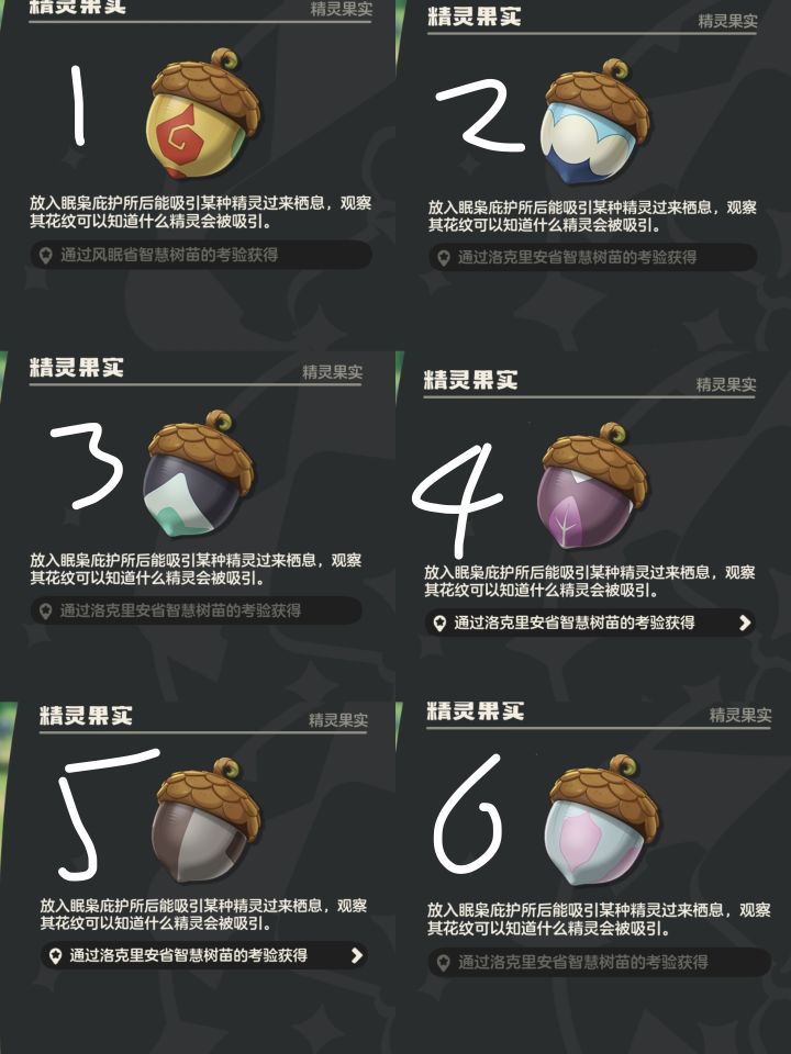 这几个都是什么精灵果实?截图
