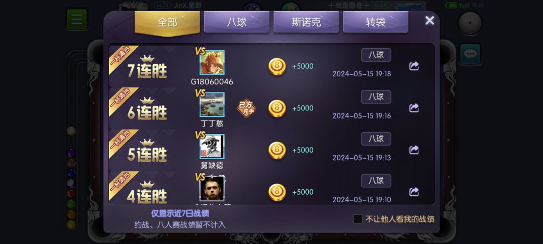 十几的连胜都打过,记录难得的连续清台。 1