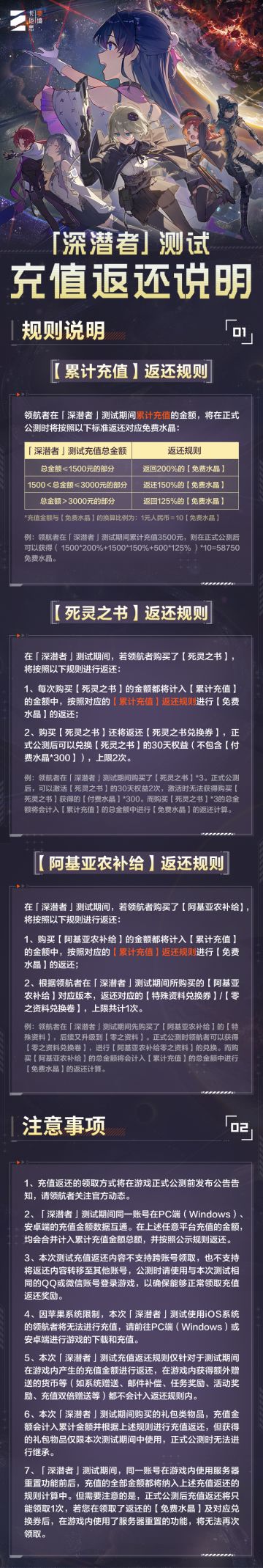 《卡厄思梦境》「深潜者」测试充值返还说明
