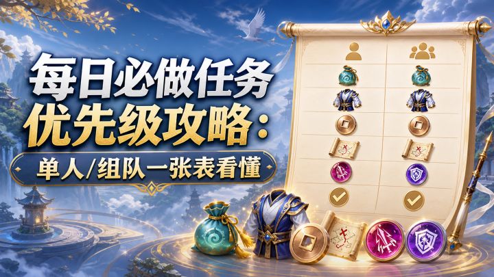 每日必做任务优先级攻略：单人/组队一张表看懂截图