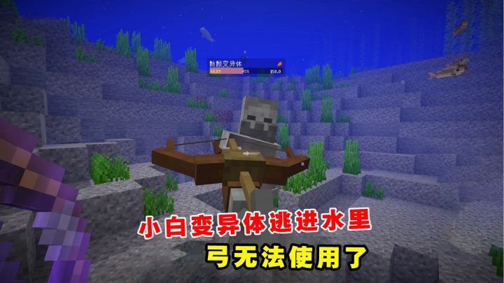 我的世界Him传说63：小白变异体逃进水里，老帅的弓无法使用了截图
