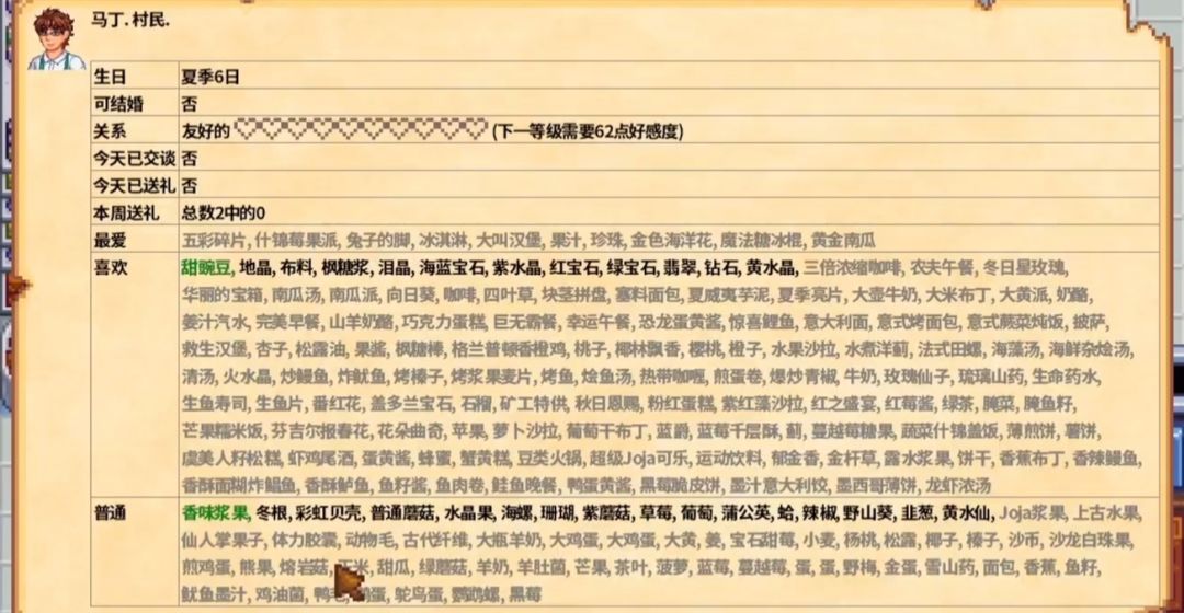 星露谷物语npc喜好 2