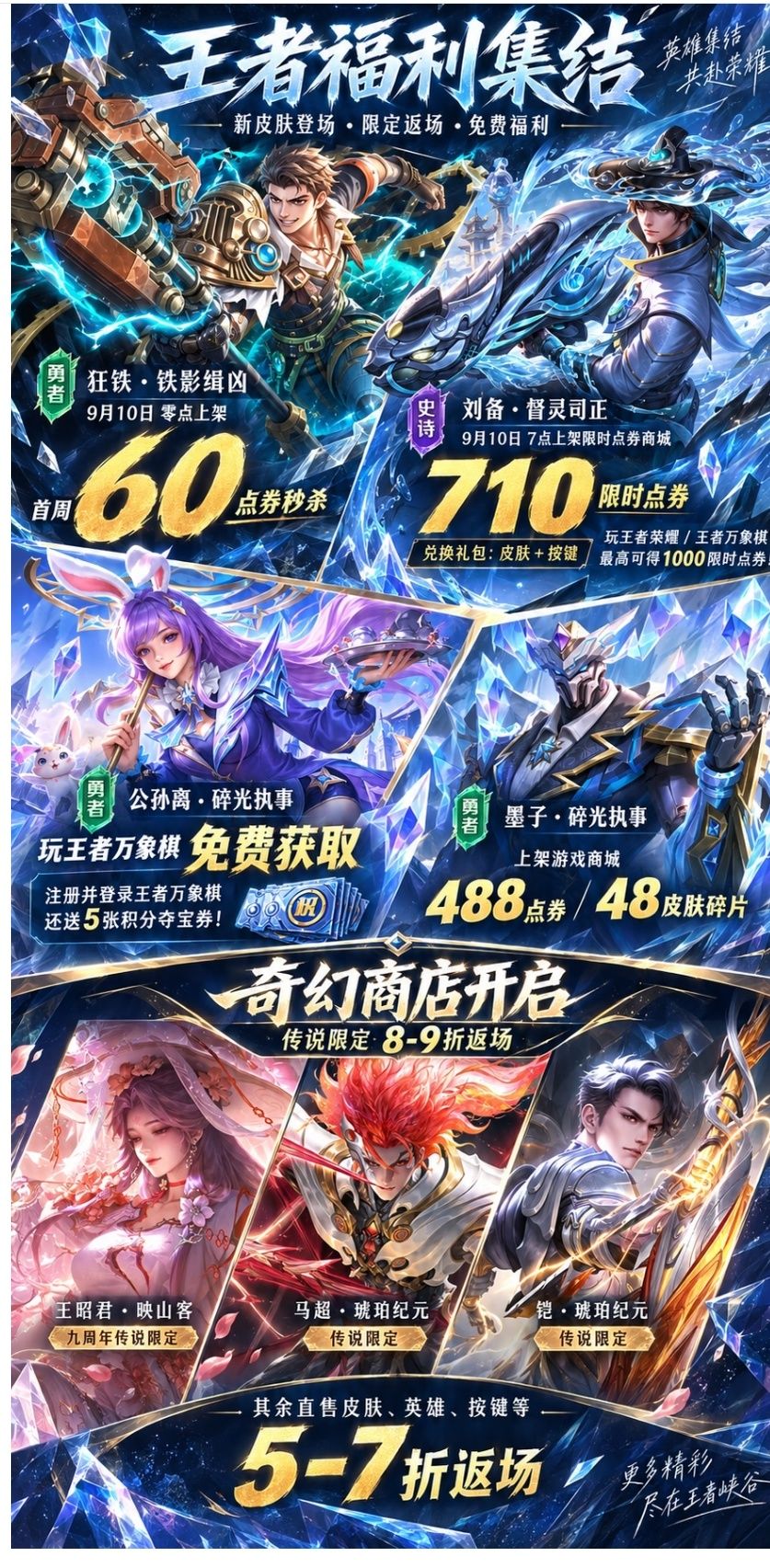 9.9更新:千点券+刘备新皮+阿离白嫖 1