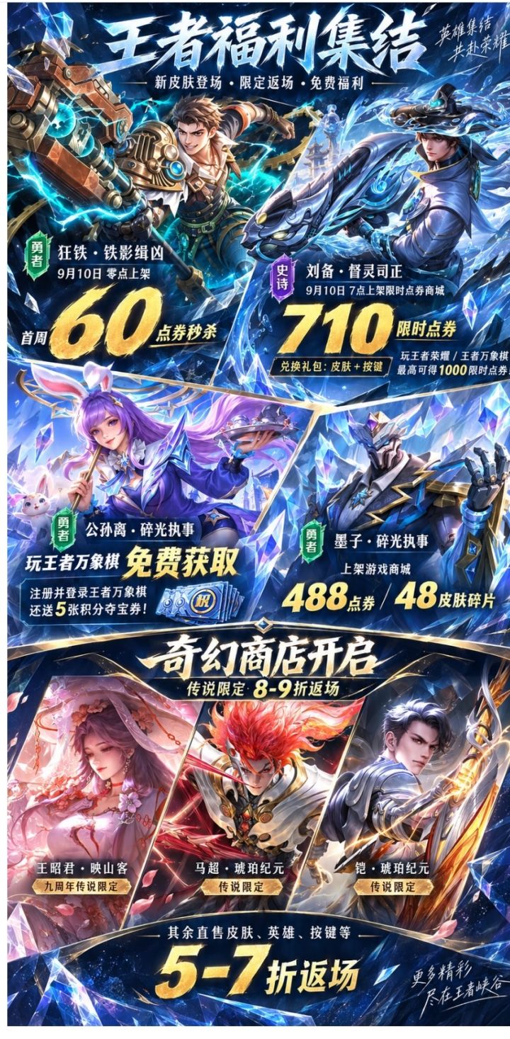 9.9更新:千点券+刘备新皮+阿离白嫖截图