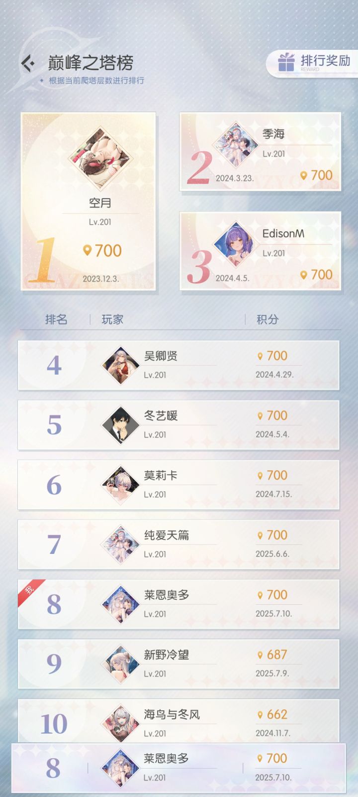 爬塔700层通关了截图