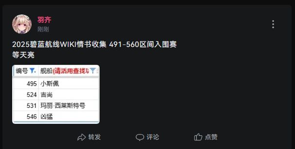 2025碧蓝航线WIKI情书收集 491-560入围赛 1