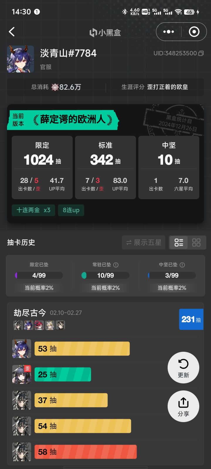 230抽出一只火陈，再往旁边一看平均80多抽一只普通up[表情_泪目]截图