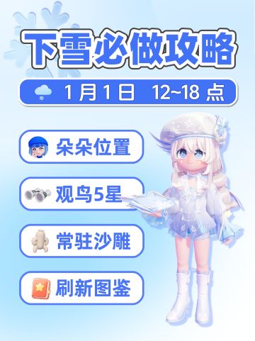 1月1日 下雪必做攻略 朵朵位置 鸟虫鱼沙雕