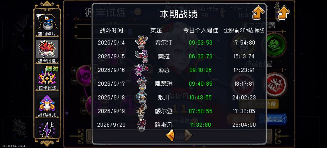 本期彼岸试炼成果 2